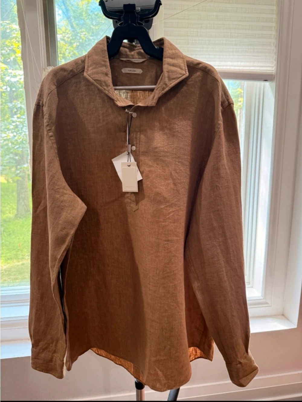 NWT Suitsupply Pure Linen Popover Shirt 17 Brown